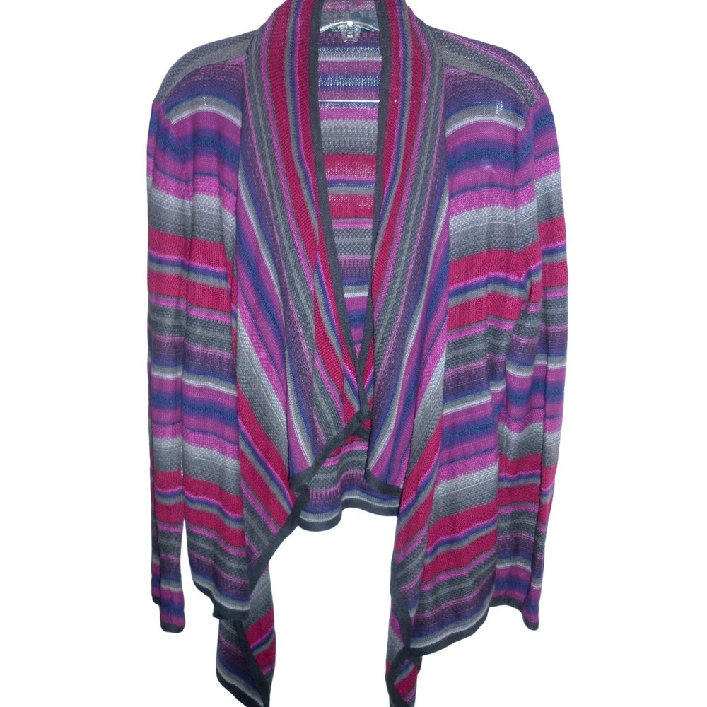Lauren Ralph Lauren Petite PM Striped Open Front Waterfall Cardigan Aztec